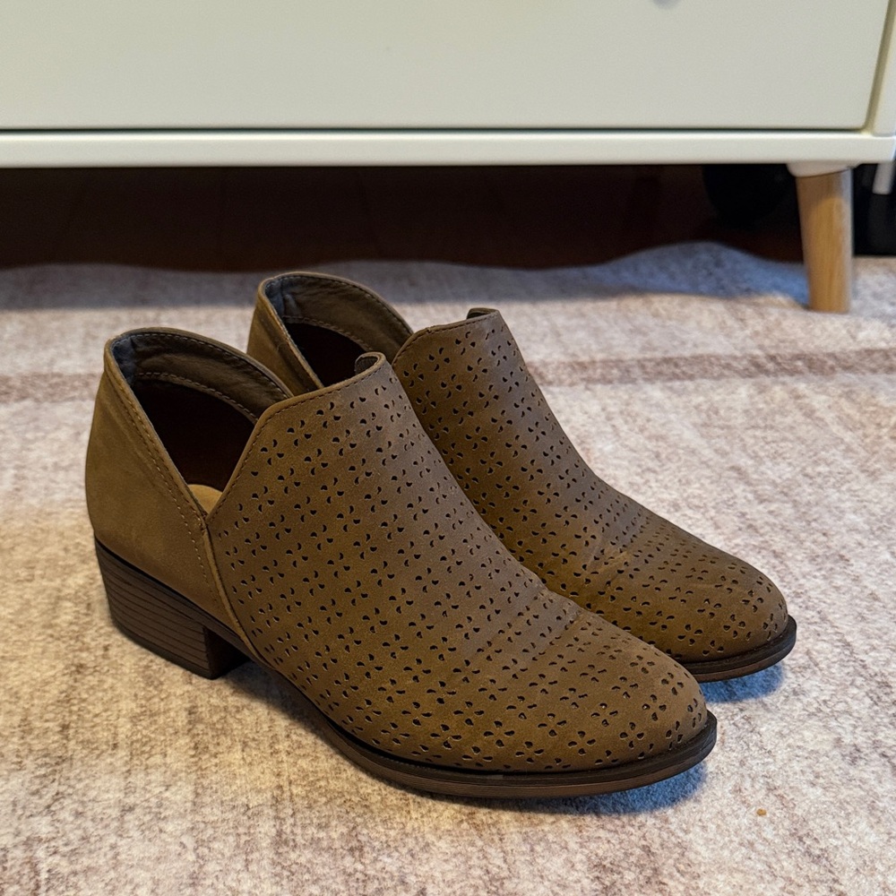 Pierre Dumas Taupe Cutout Suede-Look Ankle Booties